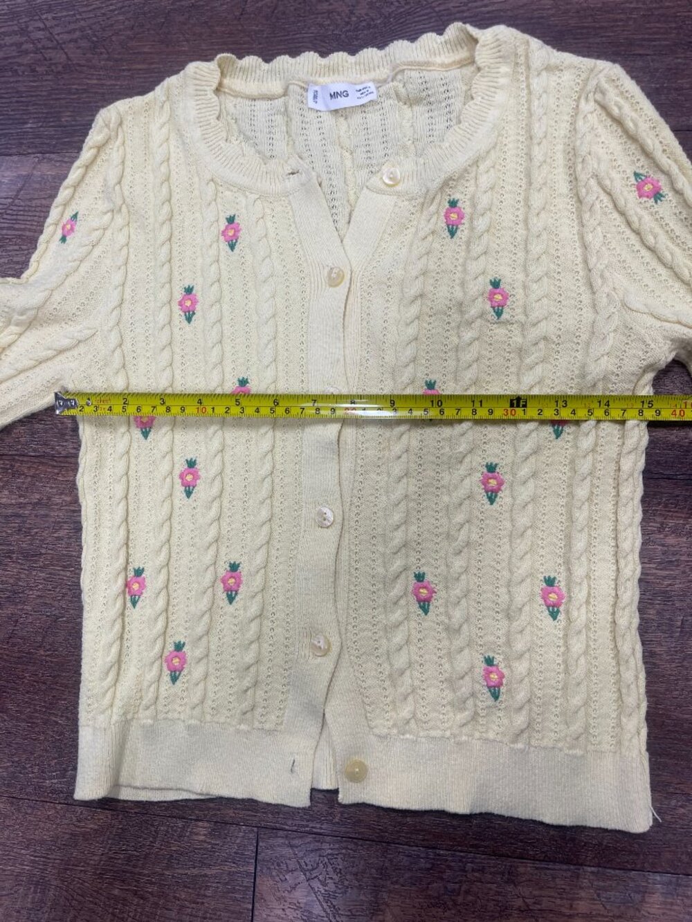 Butter Yellow Floral Cable Knit Cottagecore Cardigan Medium - Picture 6 of 9